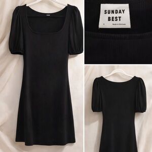 Sunday Best Black Minimal Tee Dress with Crew Neck